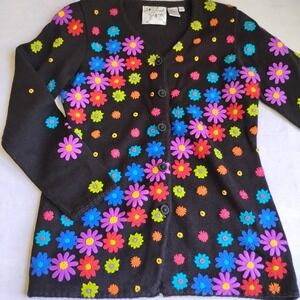 Michael Simon Sweater Small Embroidered Cardigan Cottage Granny Vintage 90 Retro